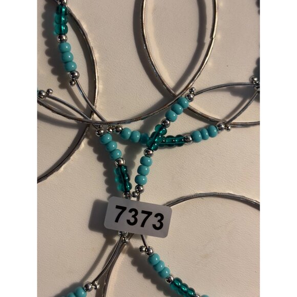 Silver & Turquoise Beaded Bangle Bracelets Set Of 6 - Picture 2 of 5